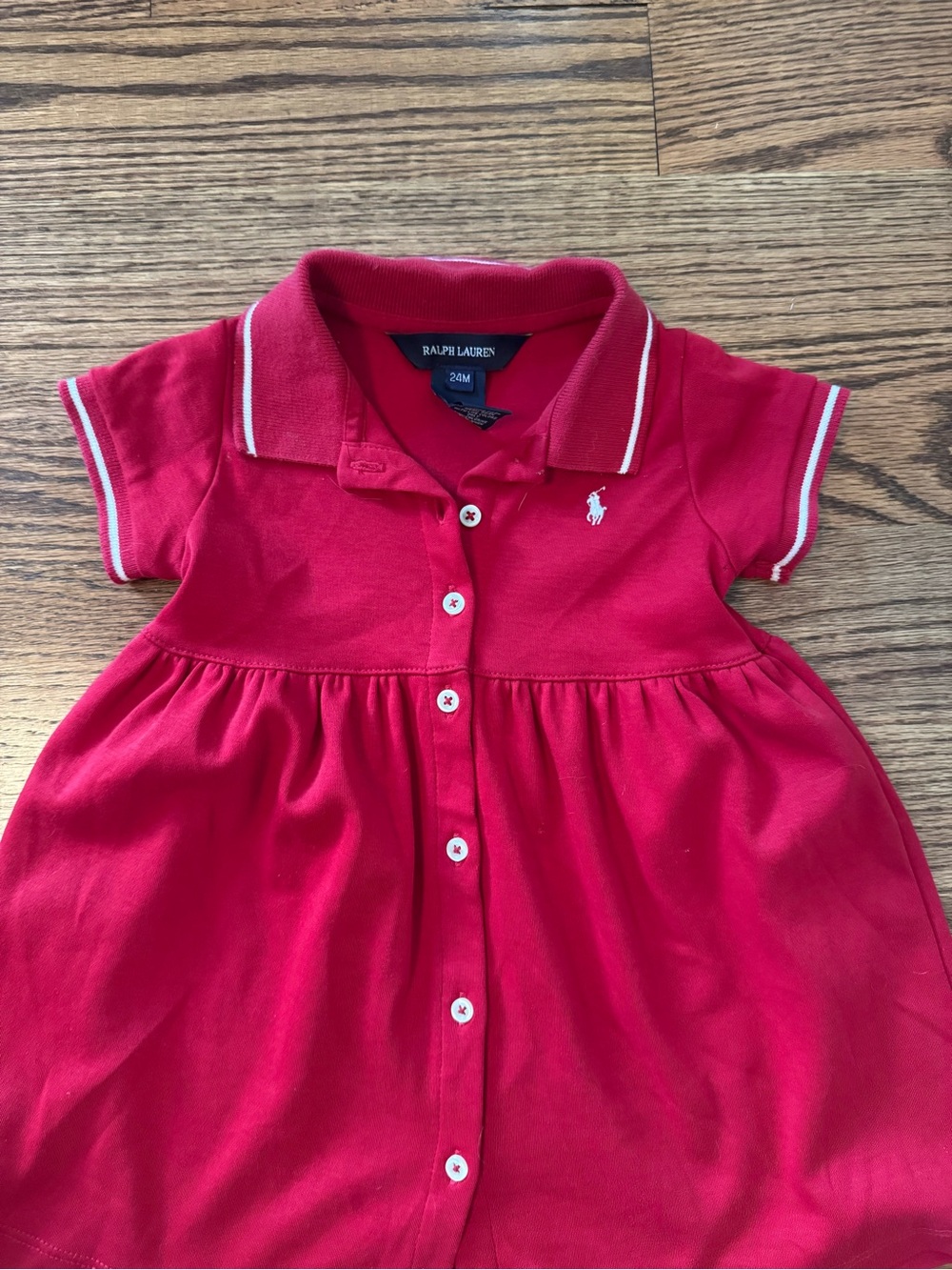 Ralph Lauren Girls' Bright Red Polo Dress with White Trim